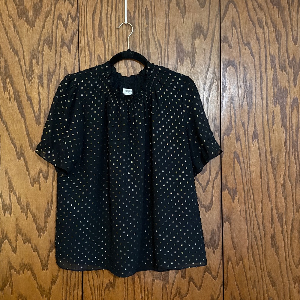 J.Crew Black Metallic Polka Dot Blouse – Size Large